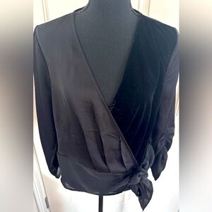 INC International Concepts Black on Black Holiday Top, Ruched Sleeves, Large